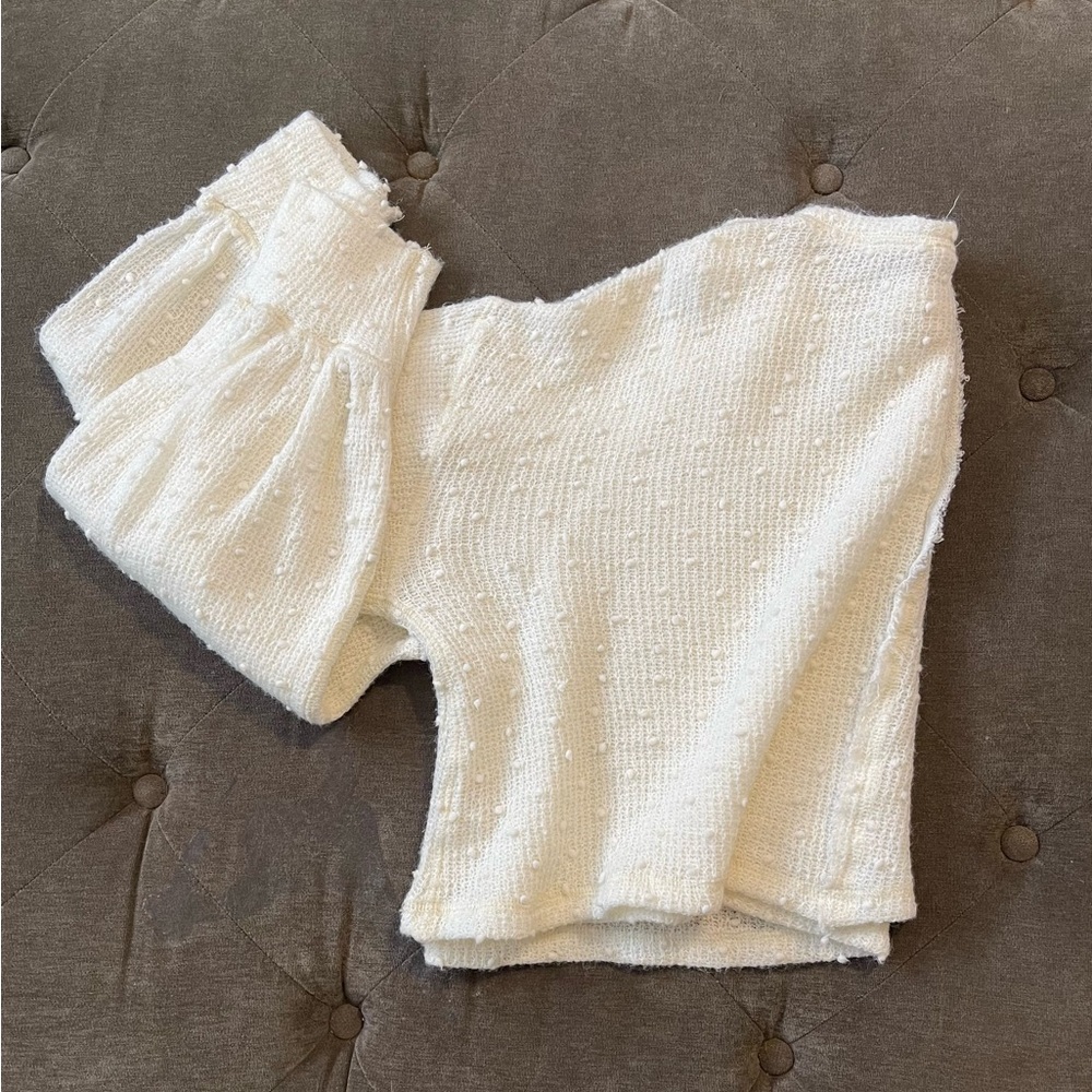 White Crew Neck Fuzzy Sweater - Picture 5 of 5